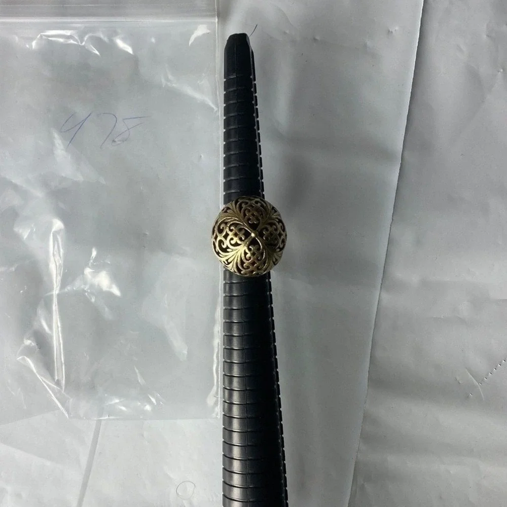 Vintage Gold Tone Filigree Ball‎ Statement Ring Adjustable Band 6.75